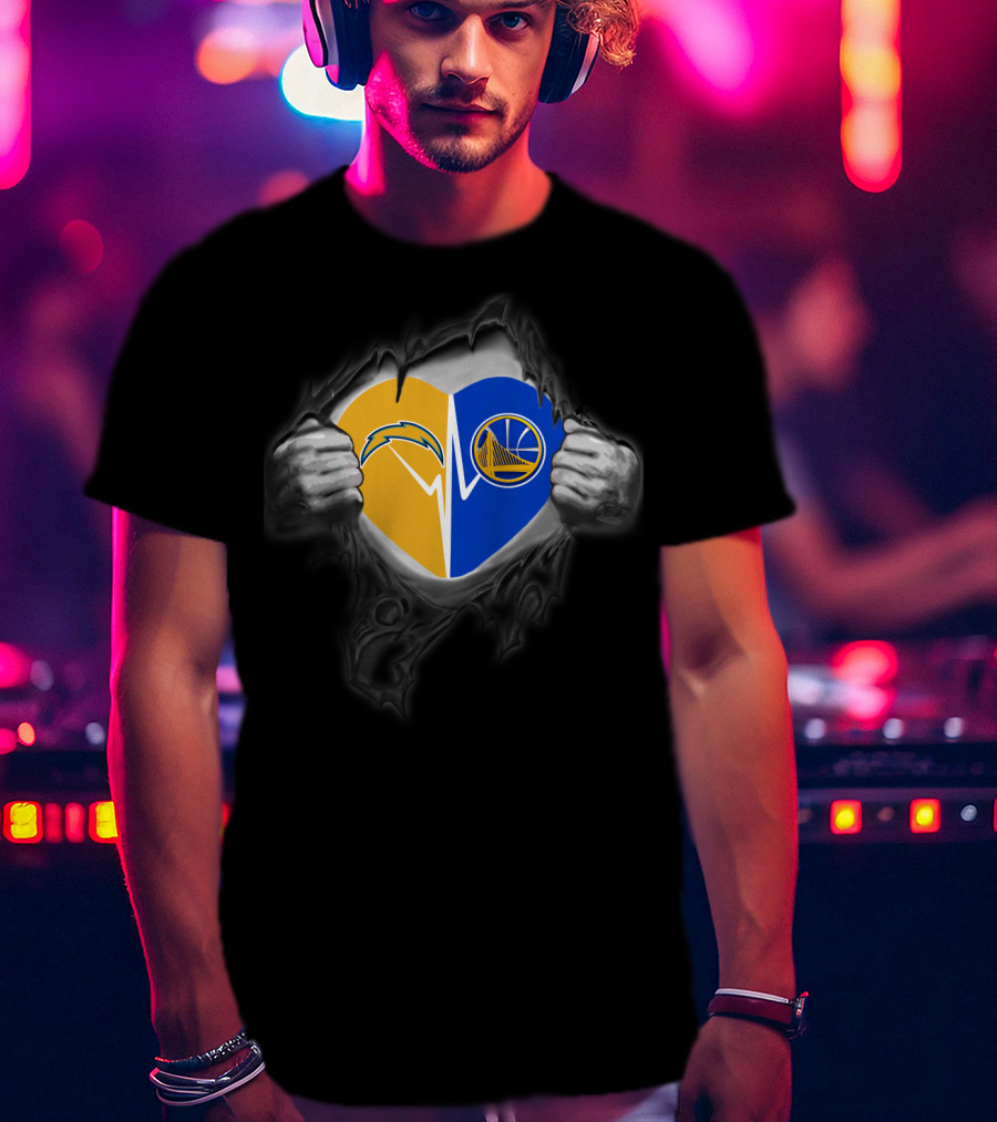 Chargers Golden State Warriors Heart Logo Fusion T-Shirt