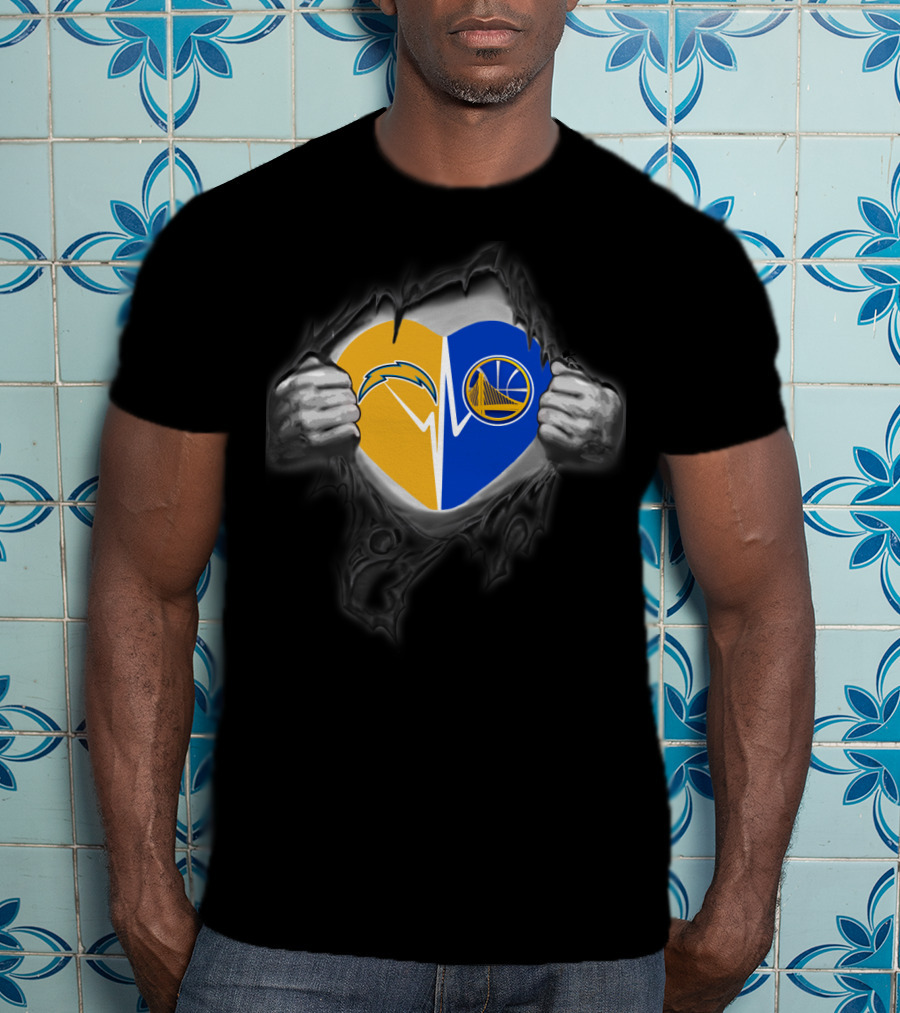 Chargers Golden State Warriors Heart Logo Fusion T-Shirt