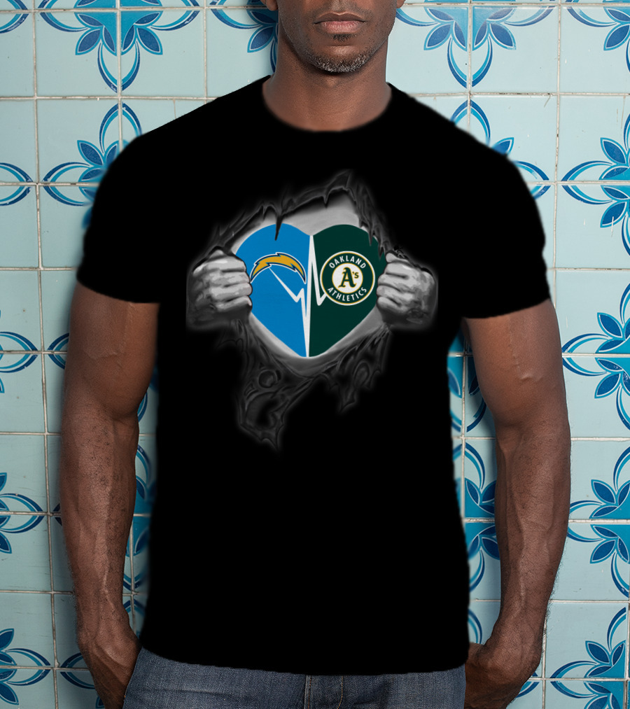 Chargers Oakland Athletics Heart Symbol Logo Fusion T-Shirt