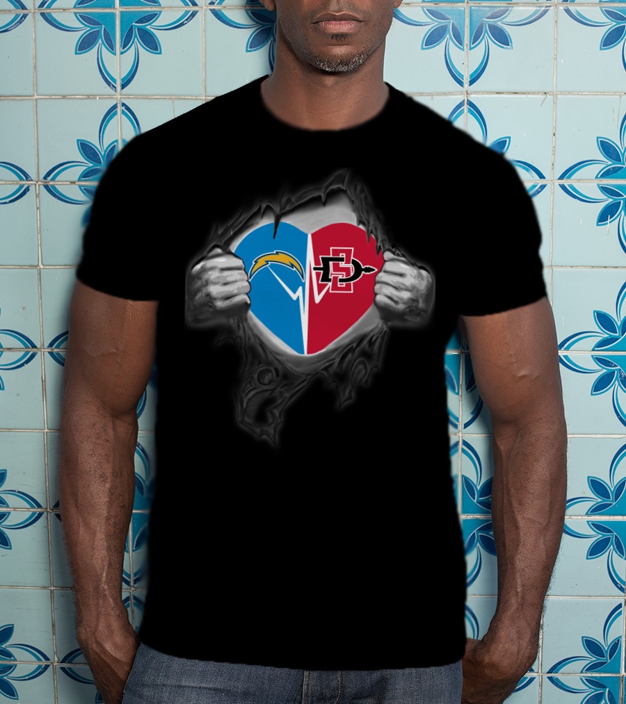 Chargers San Diego State Aztecs Heartbeat Logo Fusion T-Shirt