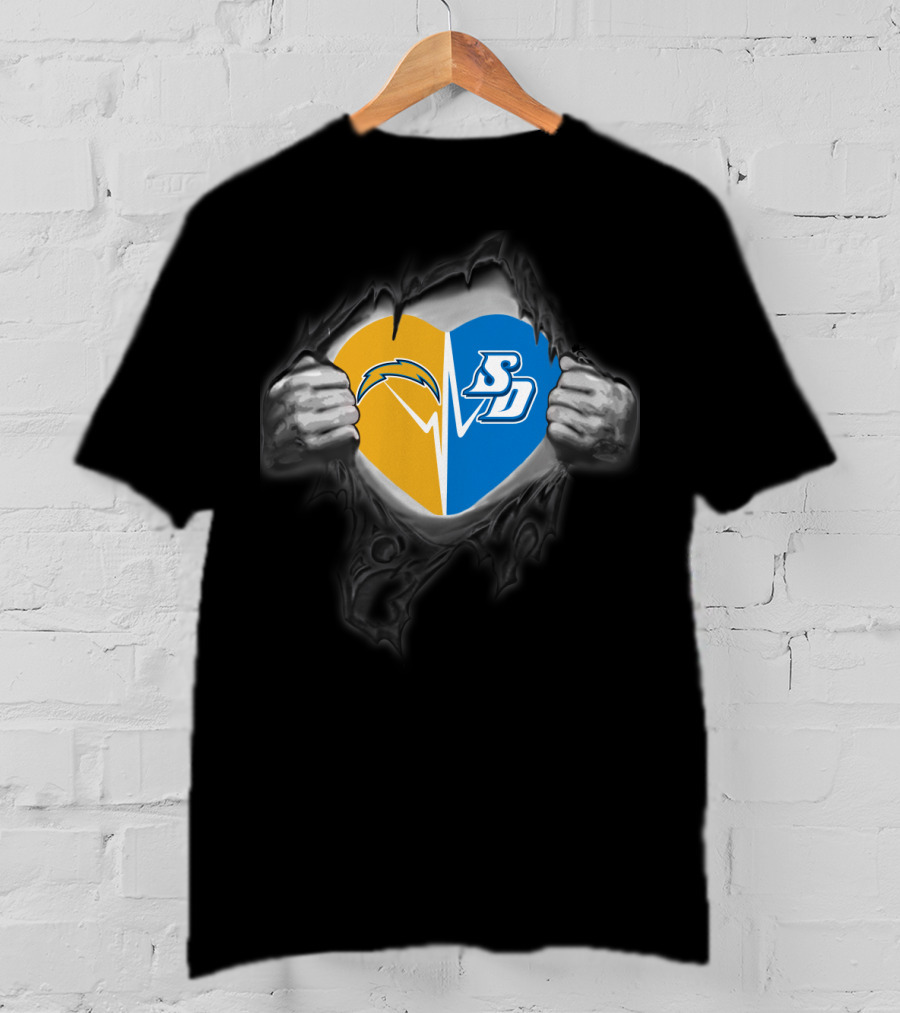 Chargers San Diego Toreros Heart Logo Rip T-Shirt
