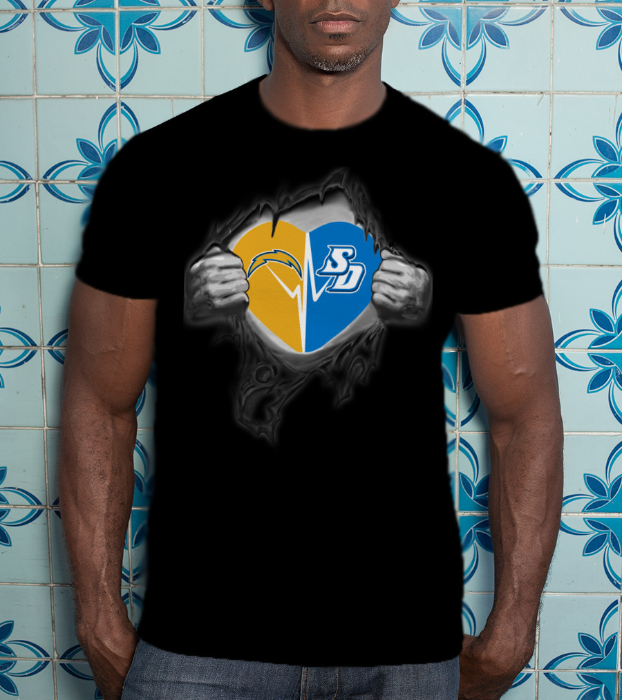 Chargers San Diego Toreros Heart Logo Rip T-Shirt