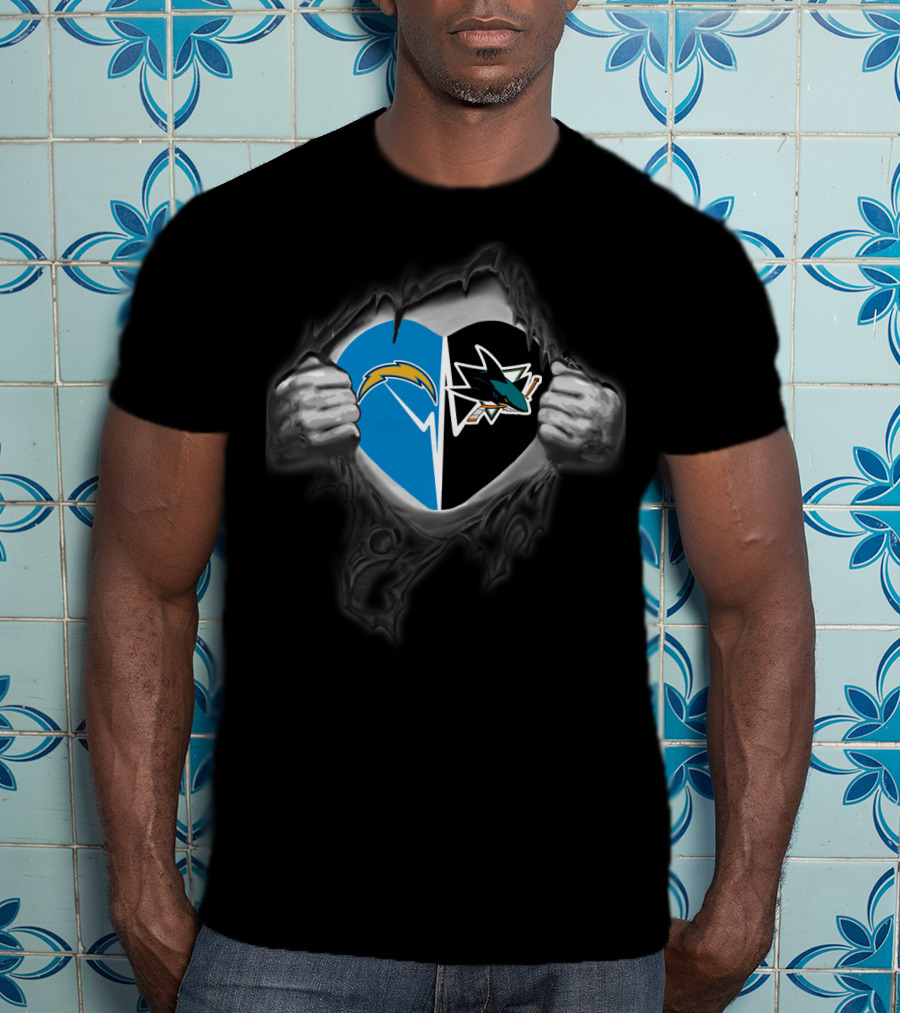 Chargers San Jose Sharks Heart Logo Peeling T-Shirt