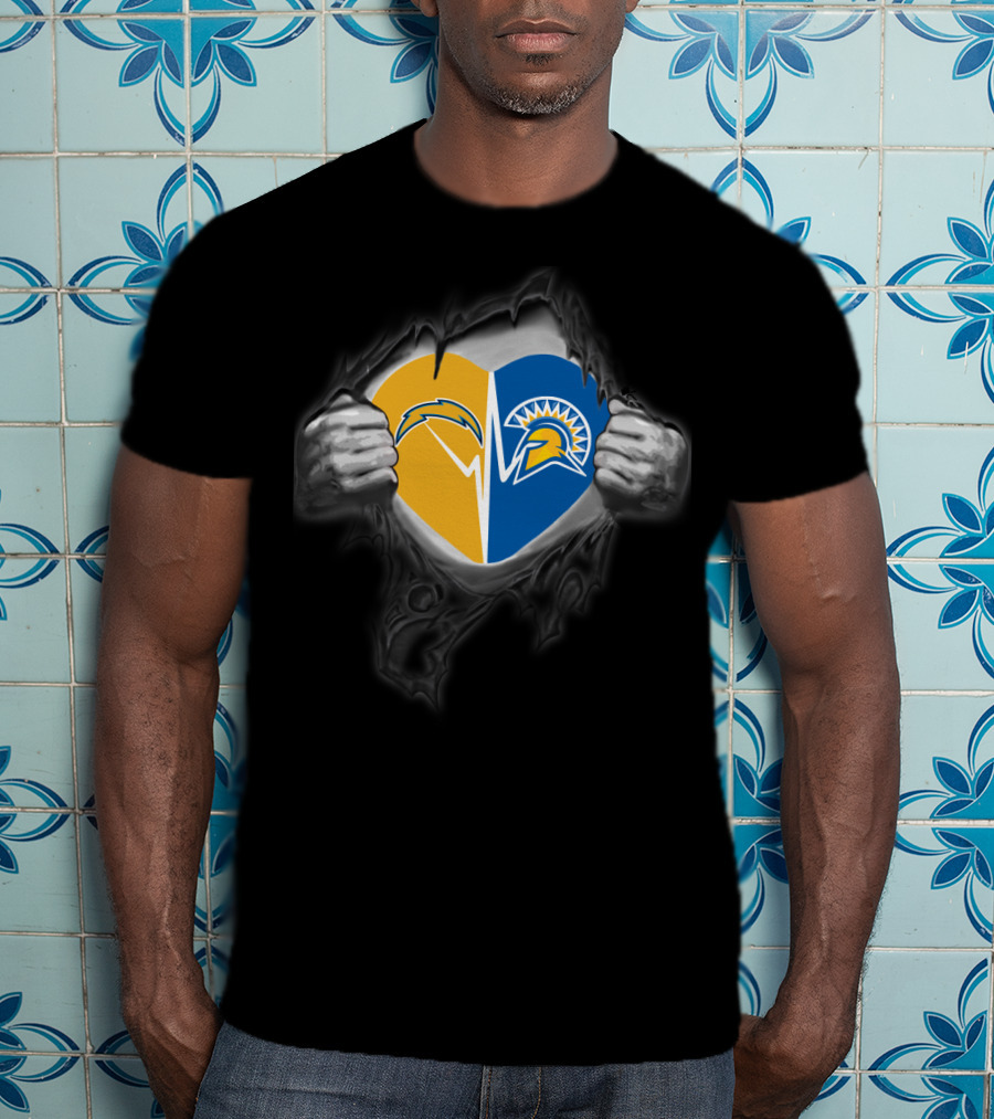 Chargers San Jose State Spartans Heart Rip T-Shirt