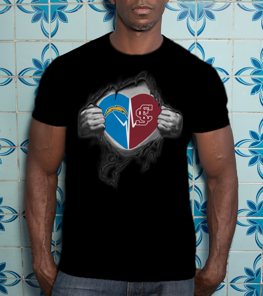 Chargers Santa Clara Broncos Heart Pullover T-Shirt