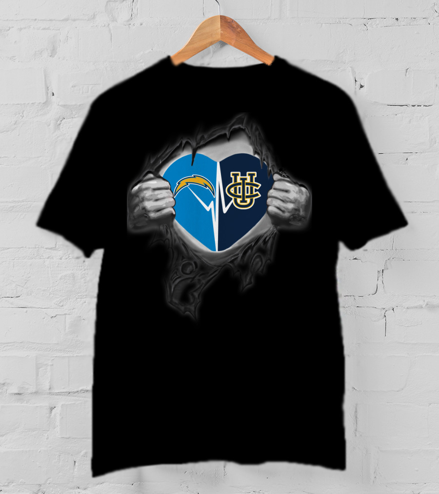 Chargers Heart Uc Irvine Anteaters Logo Rip T-Shirt