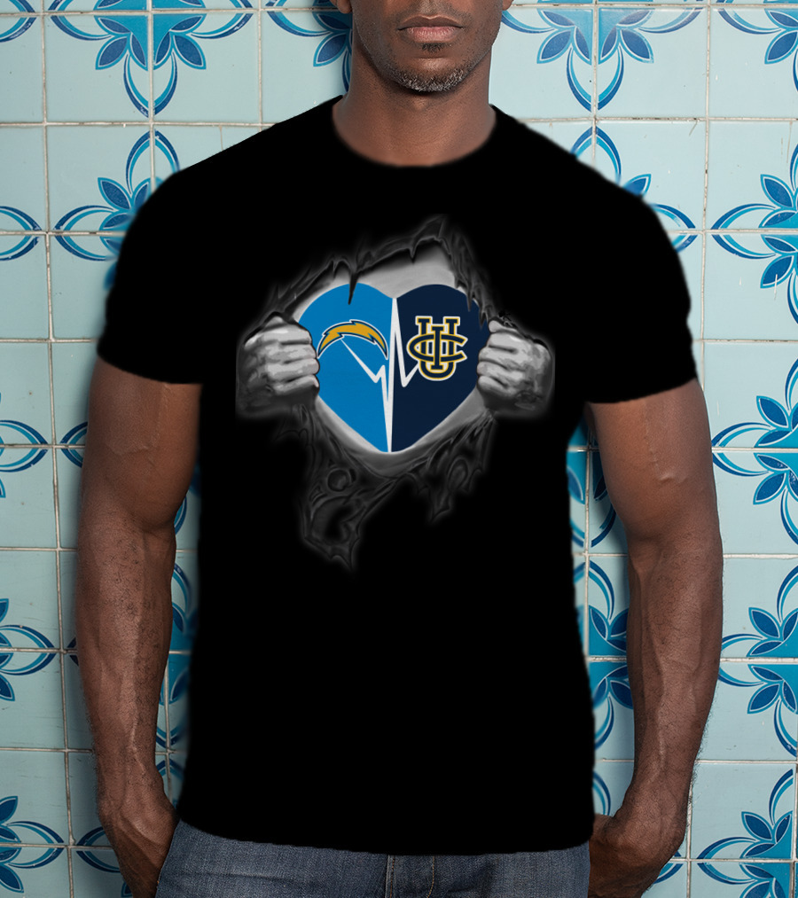 Chargers Heart Uc Irvine Anteaters Logo Rip T-Shirt