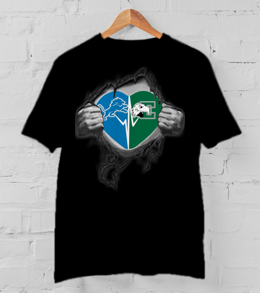 Detroit Lions Eastern Michigan Eagles Heart T-Shirt