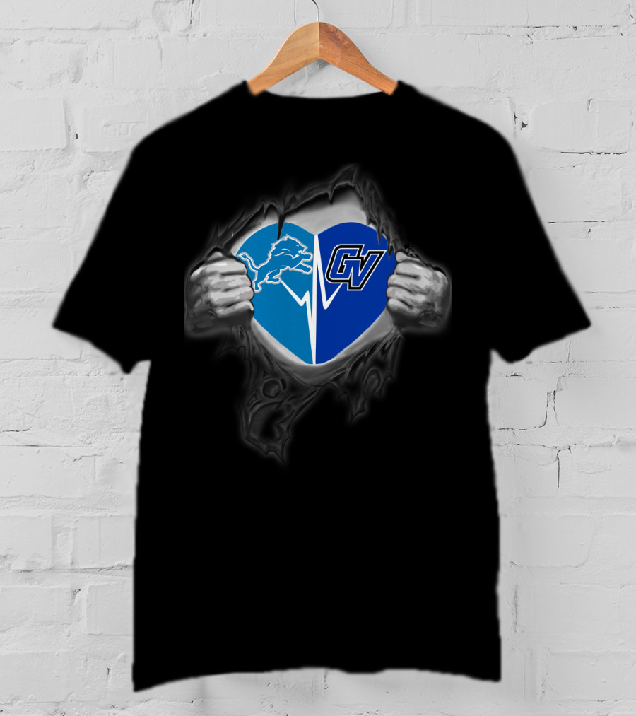 Detroit Lions And Grand Valley State University Lakers Heart T-Shirt