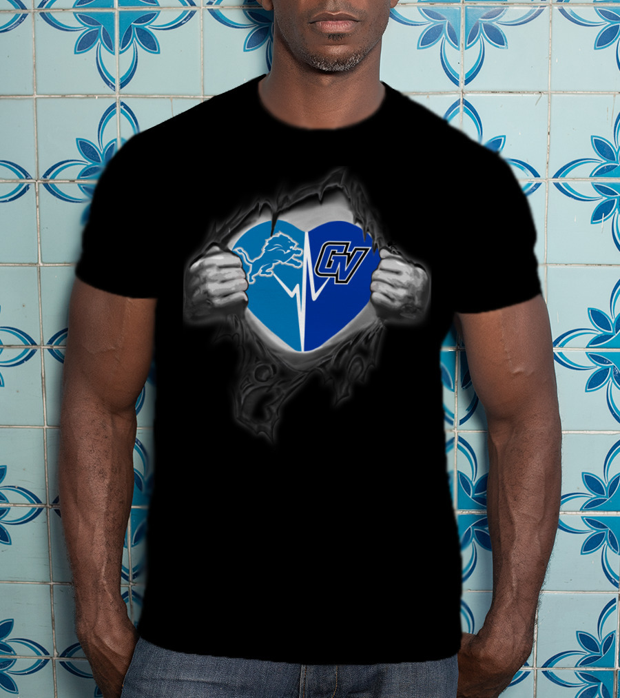 Detroit Lions And Grand Valley State University Lakers Heart T-Shirt