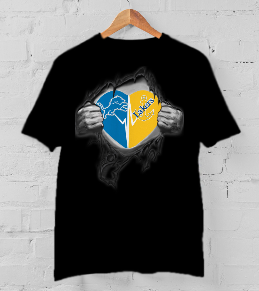 Detroit Lions Lake Superior State Lakers Heart Logo Fusion T-Shirt