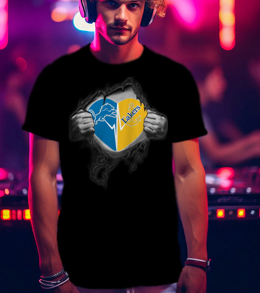 Detroit Lions Lake Superior State Lakers Heart Logo Fusion T-Shirt