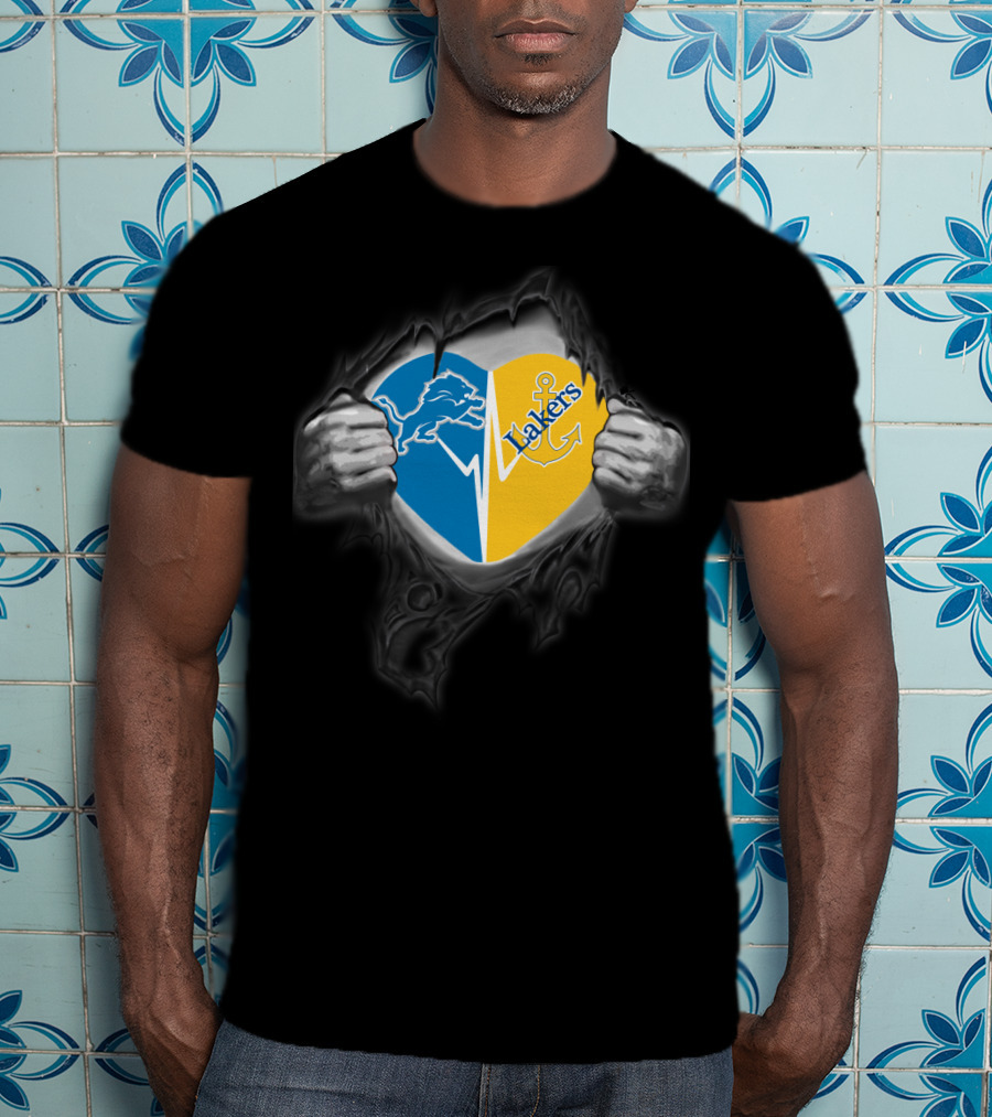 Detroit Lions Lake Superior State Lakers Heart Logo Fusion T-Shirt
