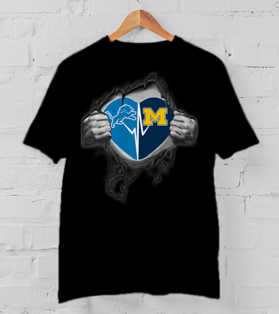 Lions Michigan Wolverines Heart Tear T-Shirt