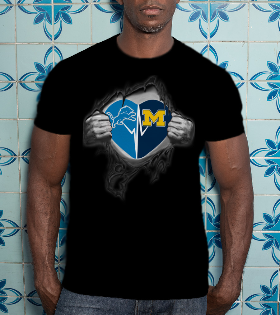 Lions Michigan Wolverines Heart Tear T-Shirt