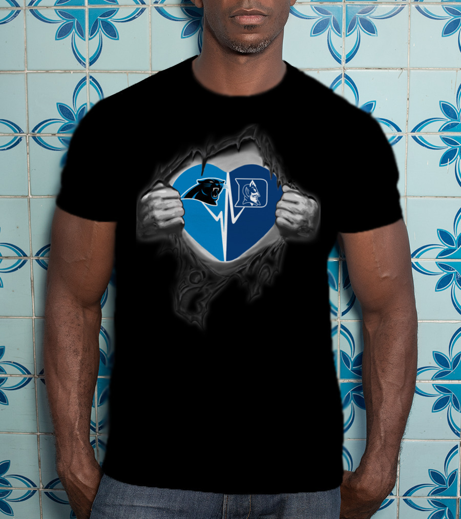 Carolina Panthers Duke Blue Devils Heart Torn Black T-Shirt
