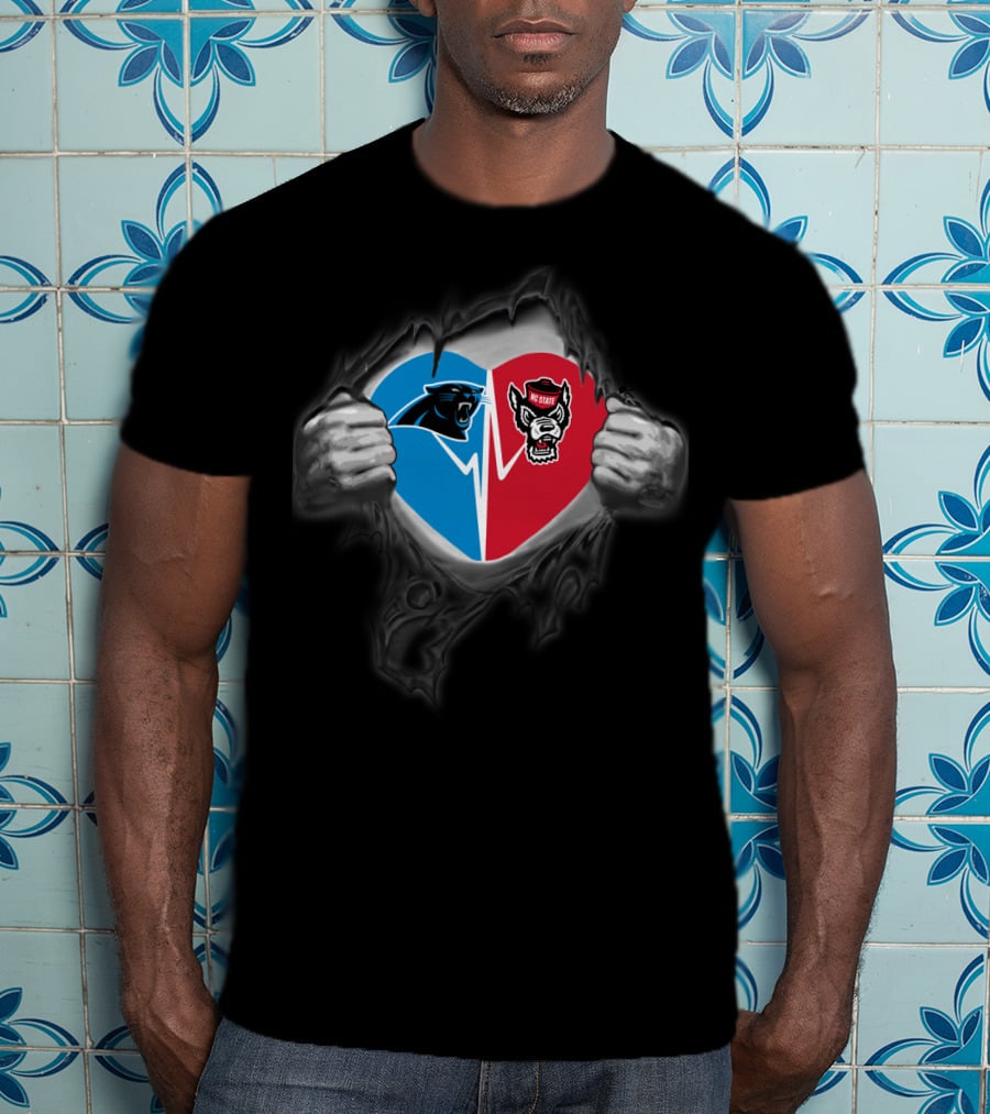 Panthers Nc State Wolfpack Heart Emblem Pullover T-Shirt