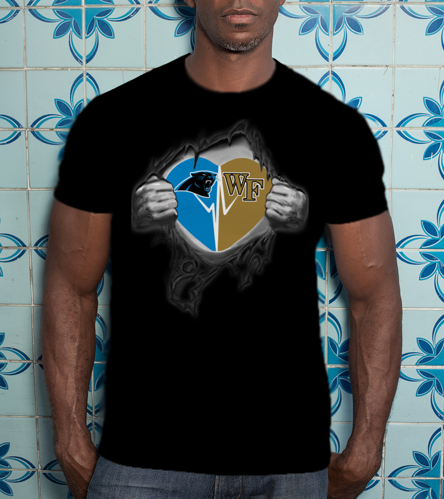 Carolina Panthers Wake Forest Heart Logo Tear T-Shirt