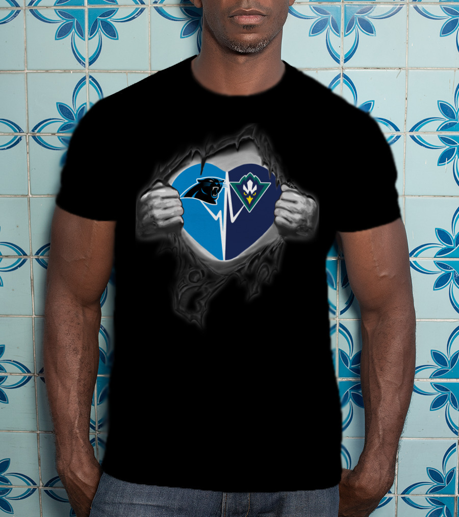 Panthers Seahawks Heart Logo Fusion T-Shirt