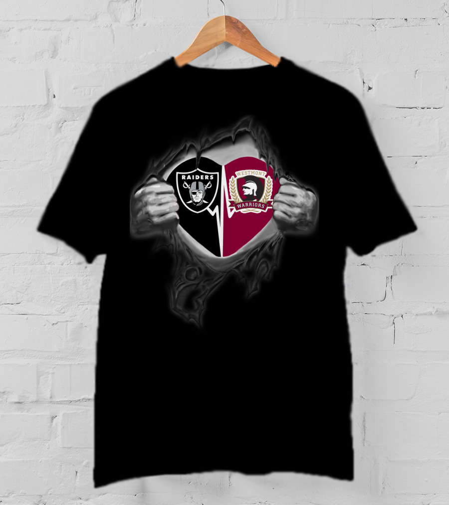 Raiders Westmont Warriors Logo Dual Emblem Peeling Reveal T-Shirt