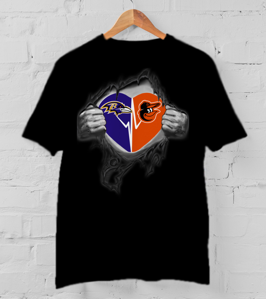 Baltimore Ravens And Orioles Heart T-Shirt