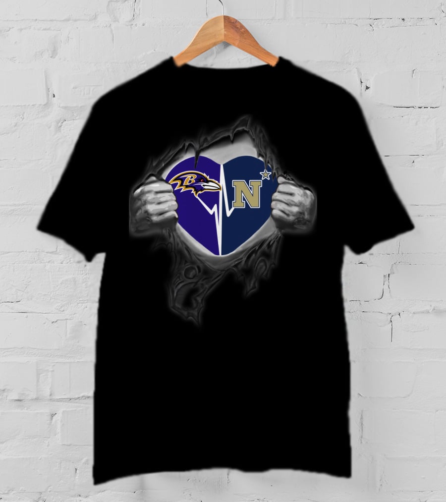 Baltimore Ravens Naval Academy Midshipmen Heart Split T-Shirt