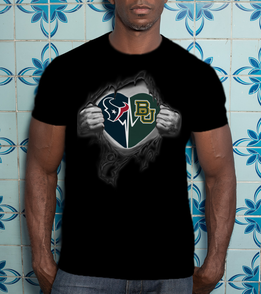 Texans Heart With Baylor Bears T-Shirt