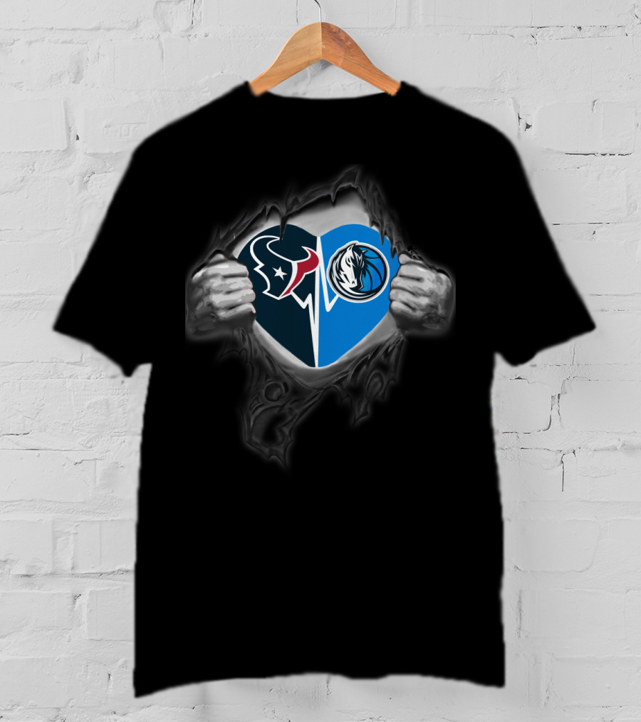 Texans Houston Dallas Mavericks Heart Logo Fusion T-Shirt