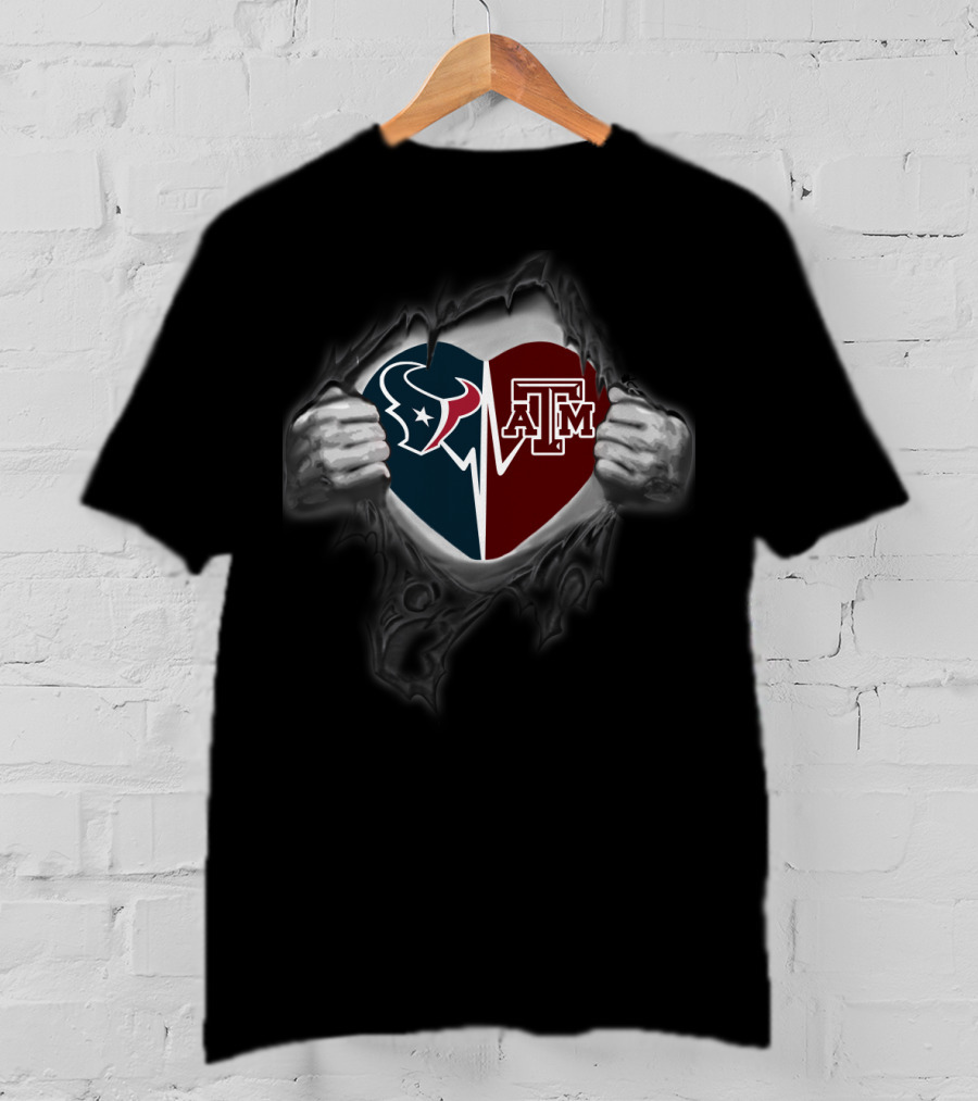 Texans Heart Texas A&M Aggies Logo Fusion T-Shirt