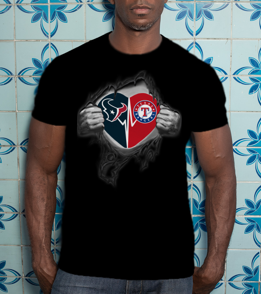 Texans Rangers Heart Logo Combo T-Shirt