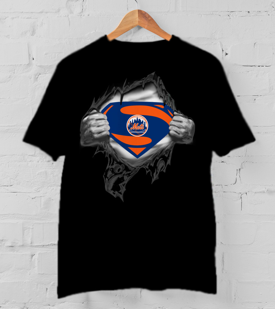 Superman New York Mets Logo Ripped Chest Baseball T-Shirt