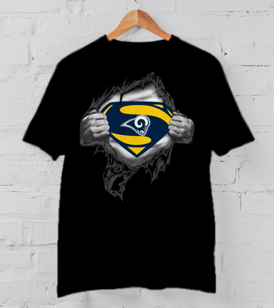 Superman Los Angeles Rams Logo With Hands Ripping Open Shirt T-Shirt