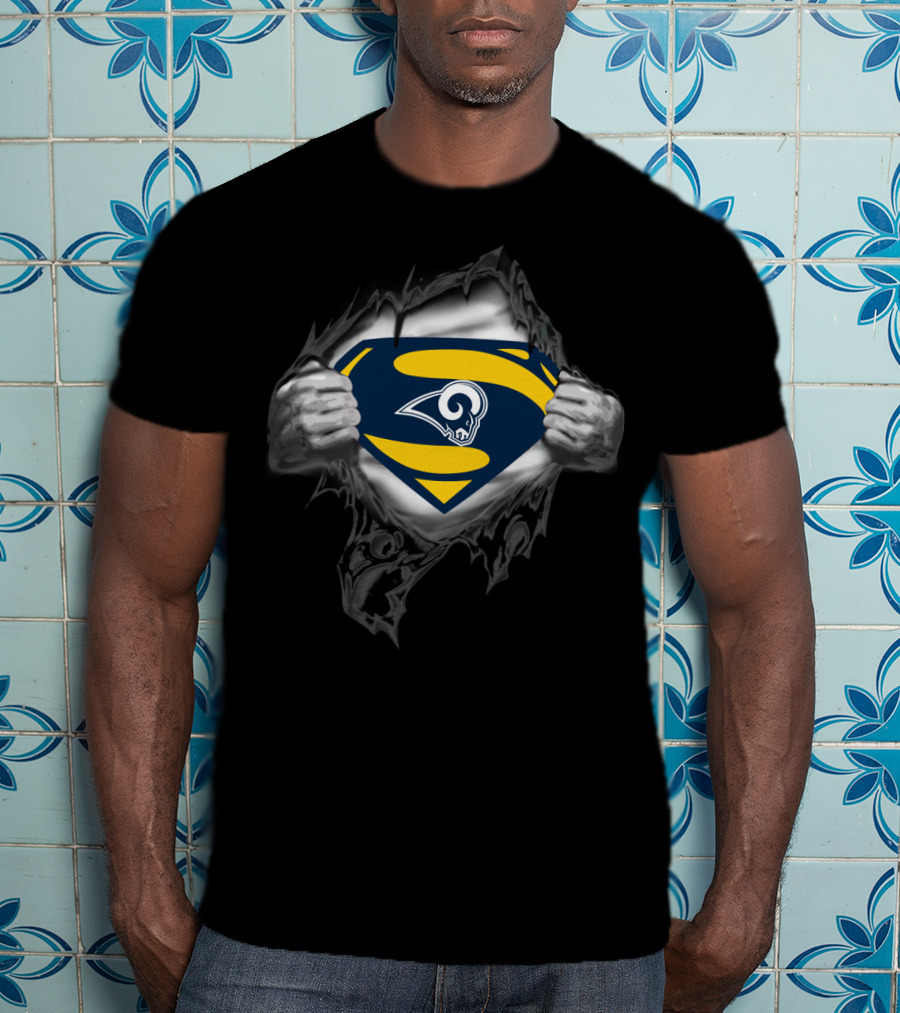 Superman Los Angeles Rams Logo With Hands Ripping Open Shirt T-Shirt