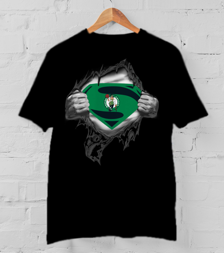 Boston Celtics Superman Logo Green Shield T-Shirt