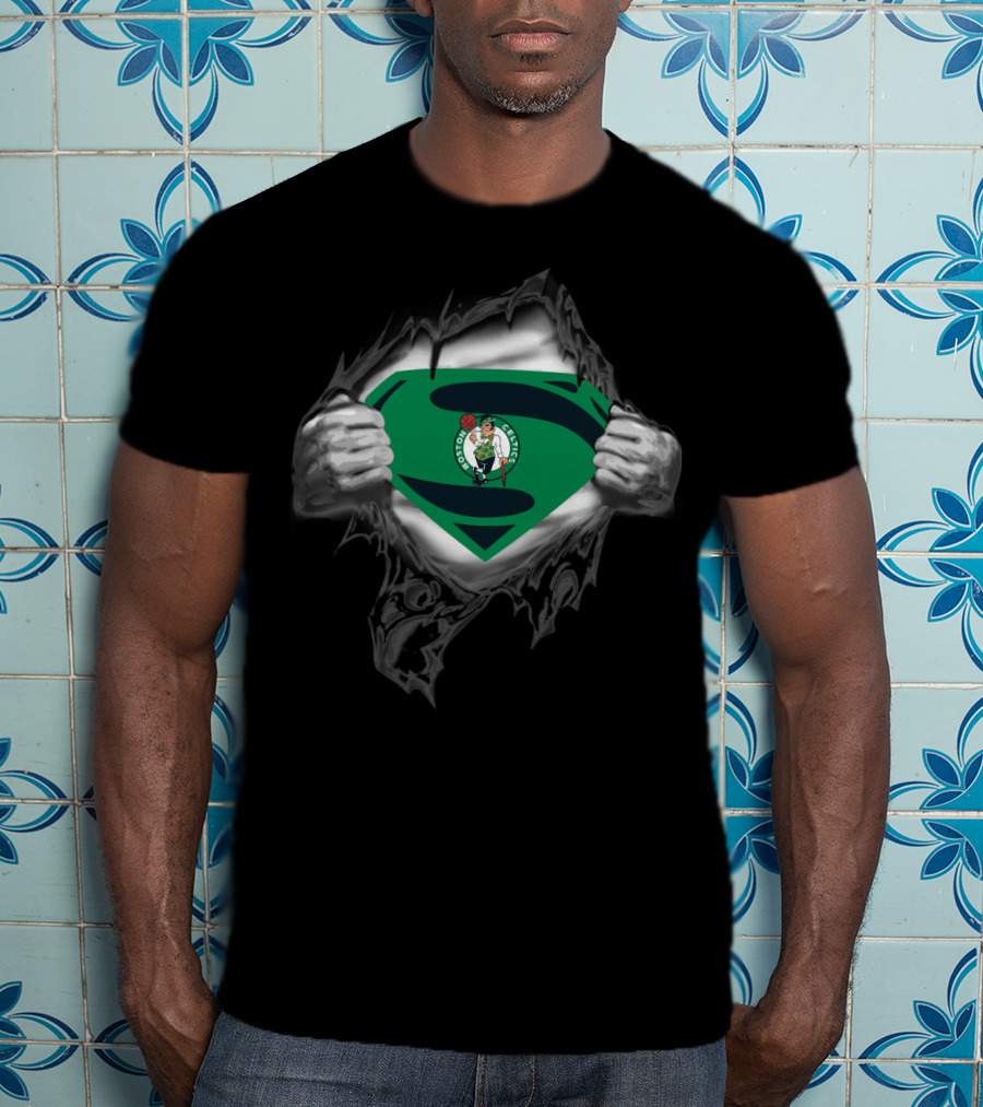 Boston Celtics Superman Logo Green Shield T-Shirt
