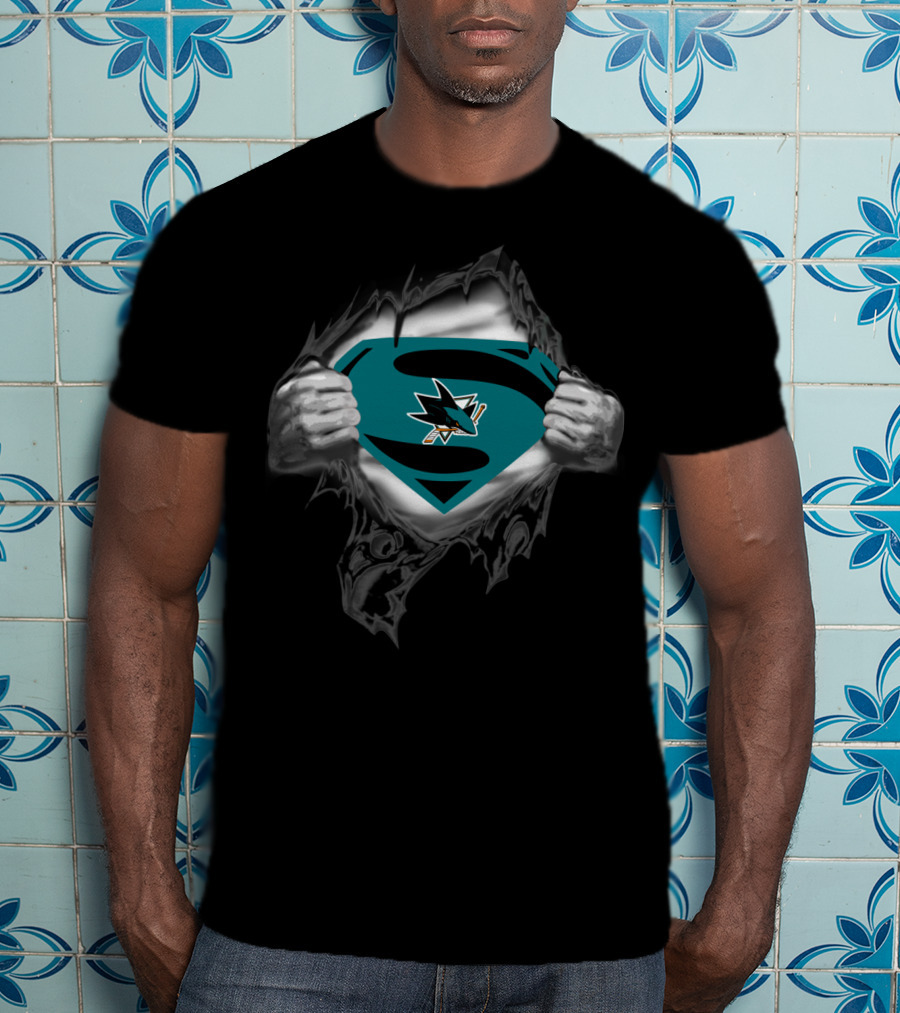 Superman San Jose Sharks Logo Tear Open T-Shirt