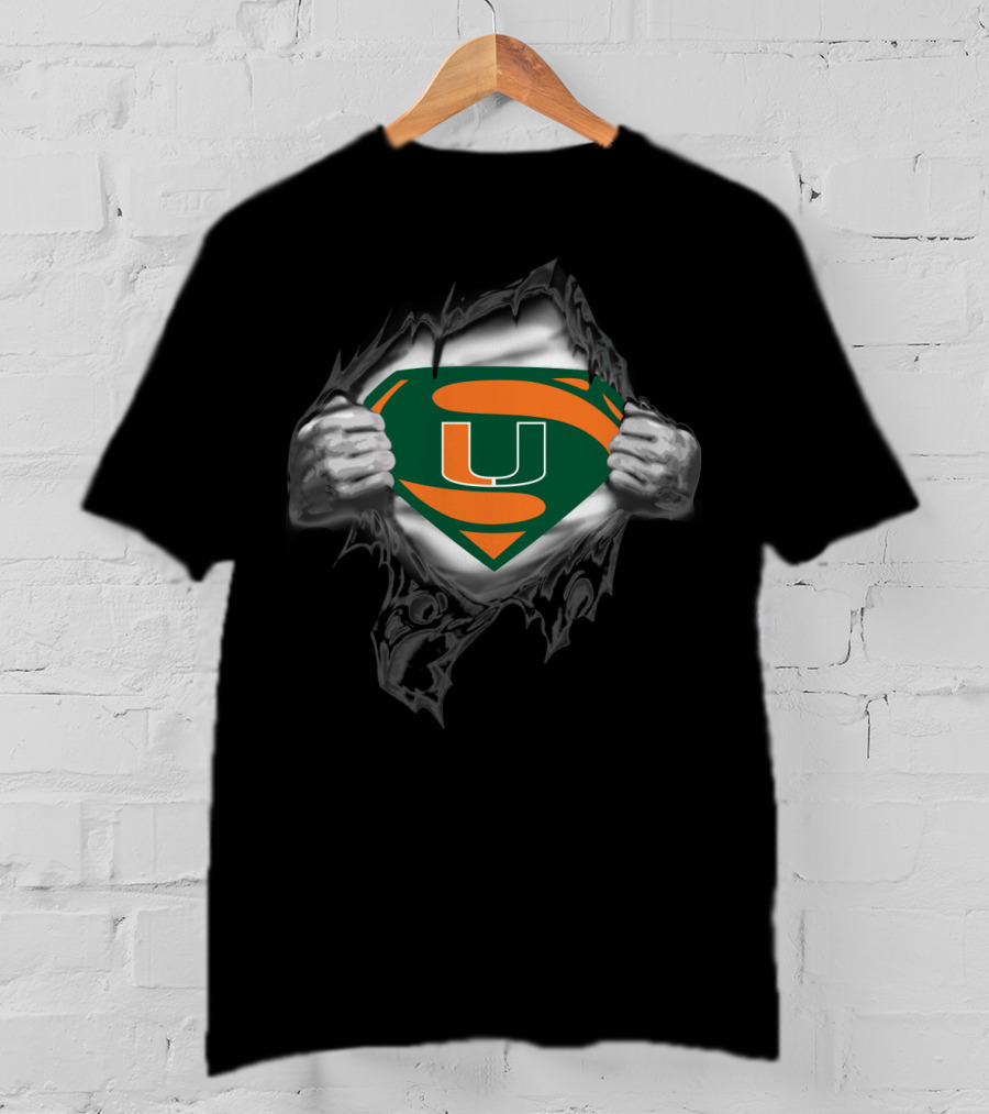 Miami Hurricanes U Superman Logo Football Fan T-Shirt