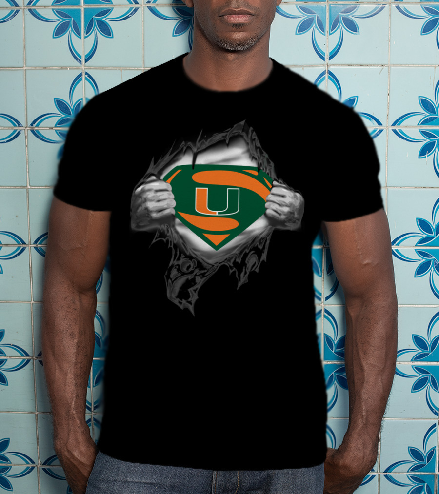 Miami Hurricanes U Superman Logo Football Fan T-Shirt