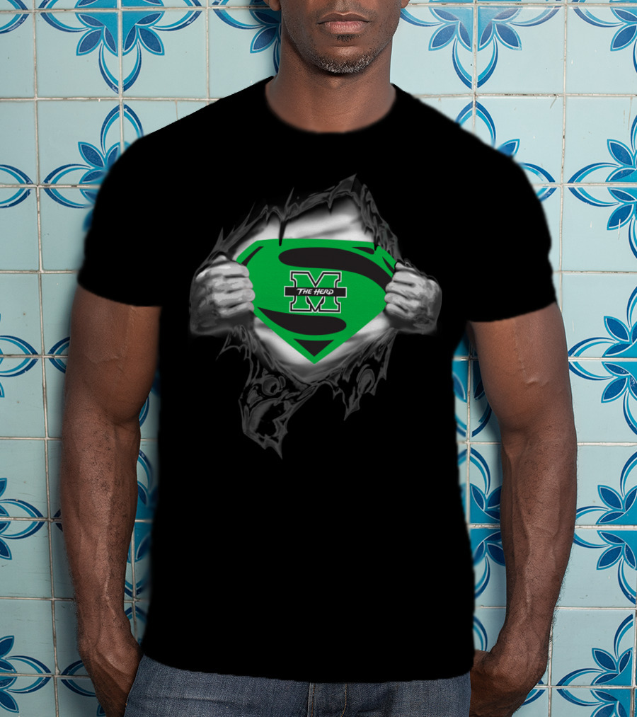 The Herd Marshall Thundering Herd Superman Logo Tear Open T-Shirt