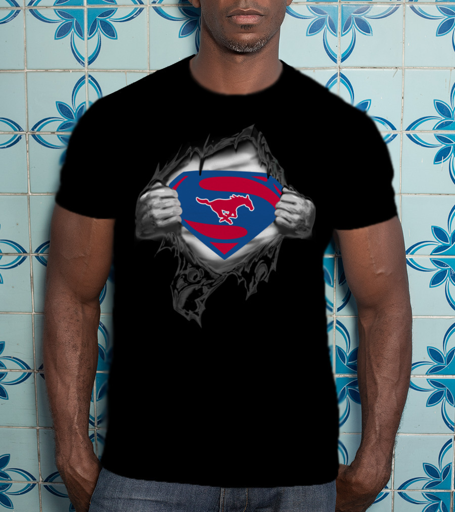 Smu Mustangs Superman Emblem Template T-Shirt