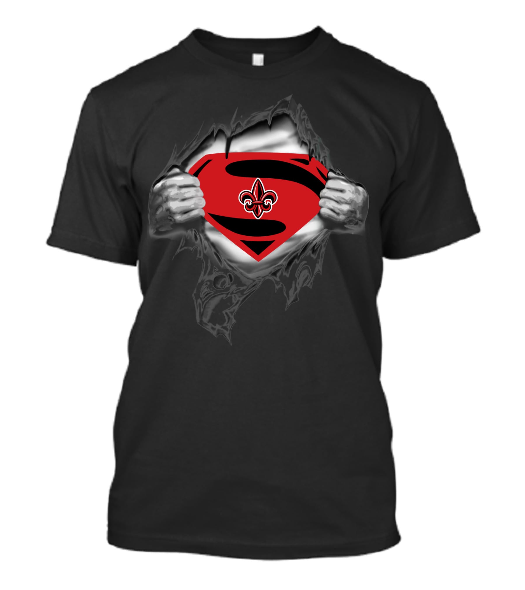 Ragin Cajuns Superman Fleur-De-Lis Crest 340 T-Shirt