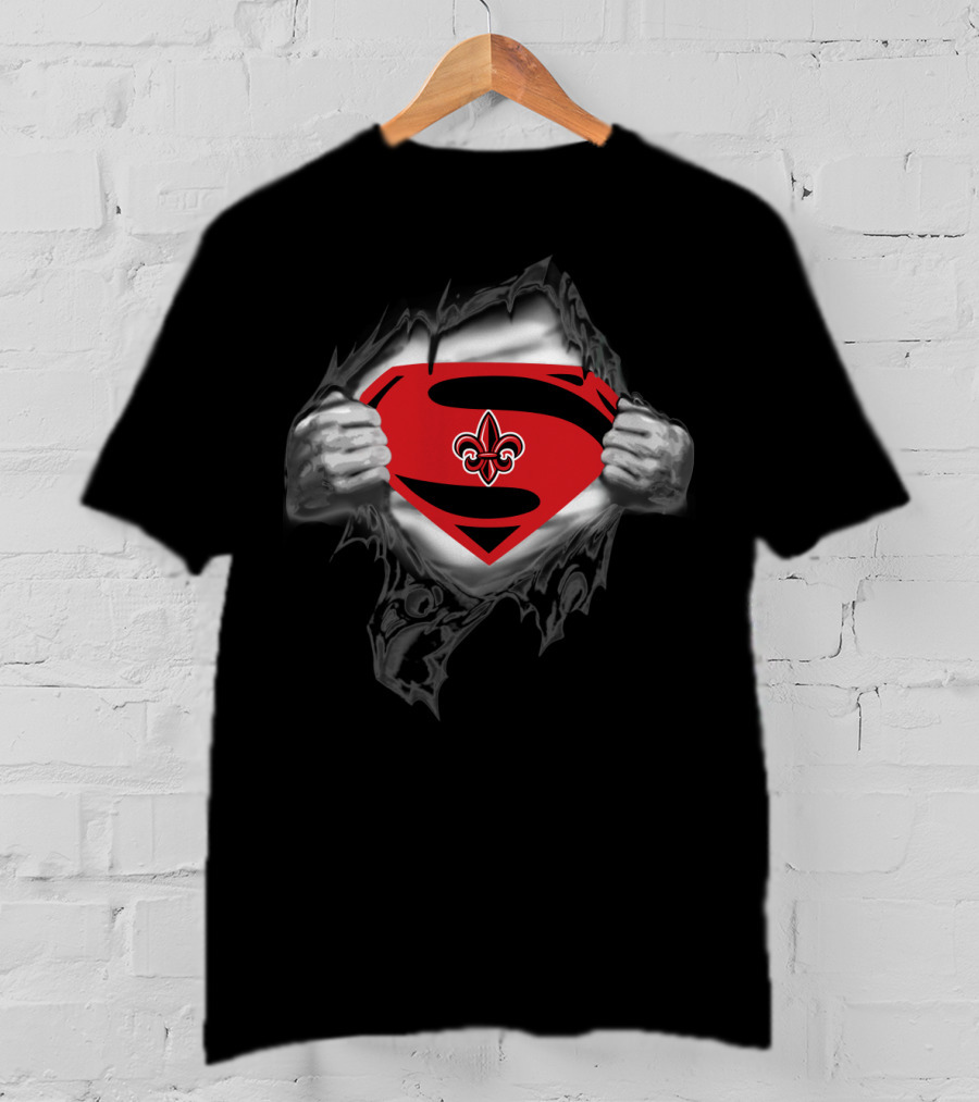 Ragin Cajuns Superman Fleur-De-Lis Crest 340 T-Shirt
