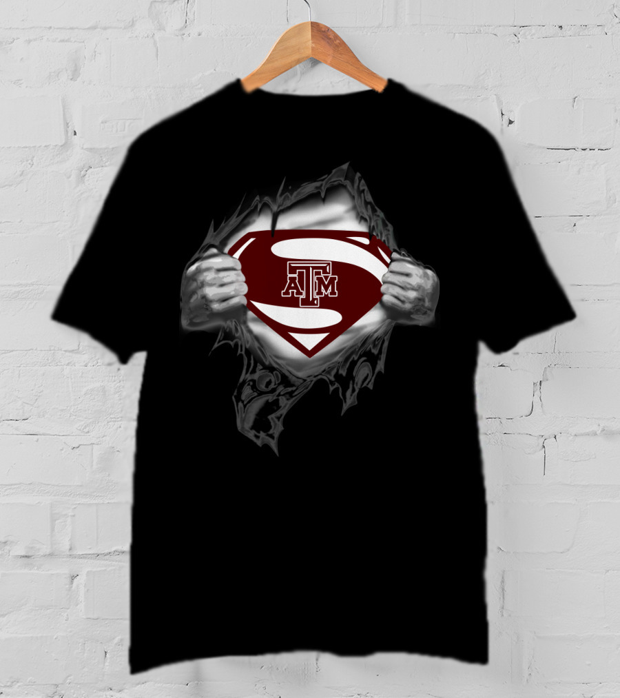 Texas A&M Aggies Superman Shield Logo Superhero Style T-Shirt