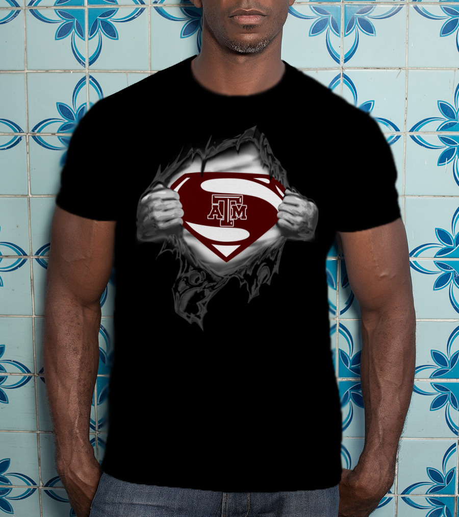 Texas A&M Aggies Superman Shield Logo Superhero Style T-Shirt