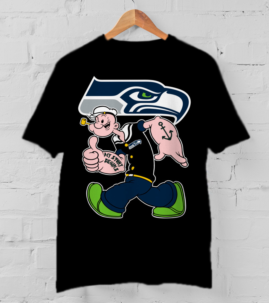 Seattle Seahawks Popeye Anchor Cartoon T-Shirt