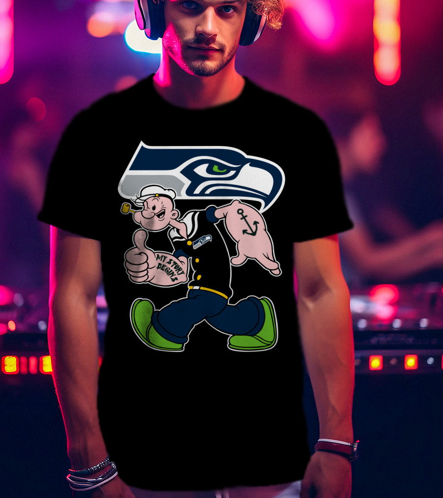Seattle Seahawks Popeye Anchor Cartoon T-Shirt
