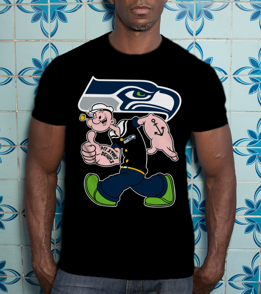 Seattle Seahawks Popeye Anchor Cartoon T-Shirt