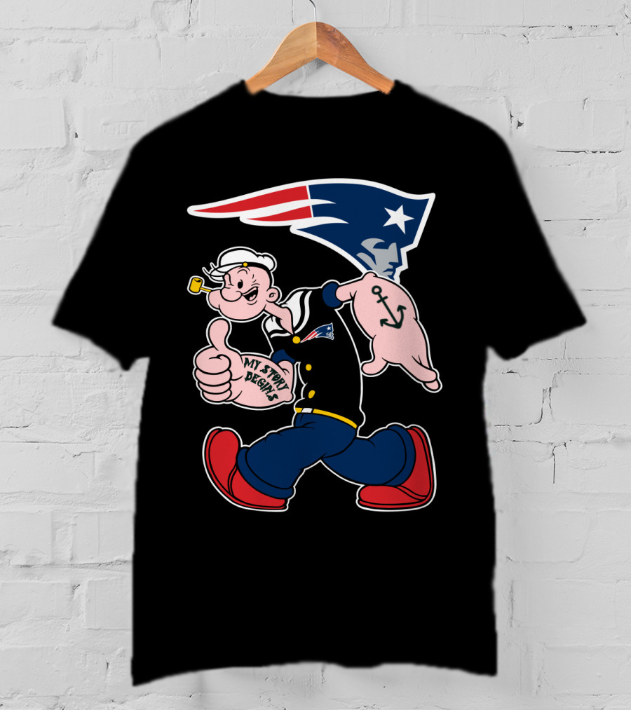 New England Patriots My Story Begins Popeye Navy Sailor Iconic Cartoon Football T-Shirt