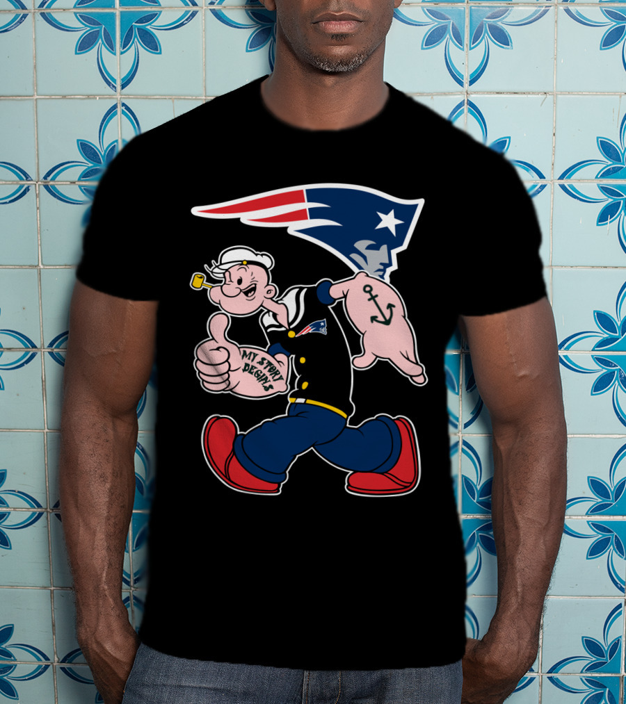 New England Patriots My Story Begins Popeye Navy Sailor Iconic Cartoon Football T-Shirt
