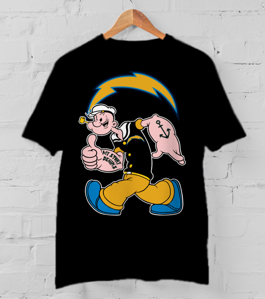 My Story Begins Los Angeles Chargers Popeye Navy Anchor T-Shirt